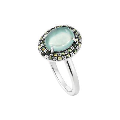 Sterling Silver Aquamarine Chalcedony With Marcasite Ring