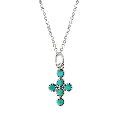 Sterling Silver Turquoise Cross Pendant With Chain 18 Inches