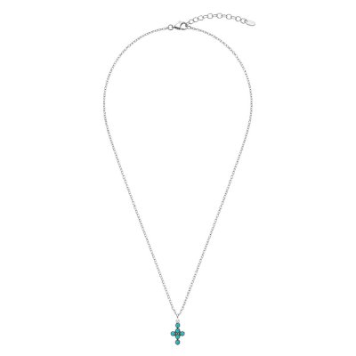 Sterling Silver Turquoise Cross Pendant With Chain 18 Inches