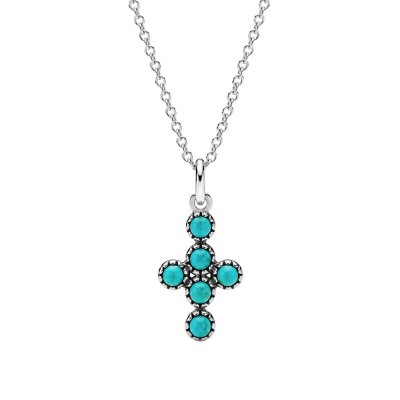 Sterling Silver Turquoise Cross Pendant With Chain 18 Inches