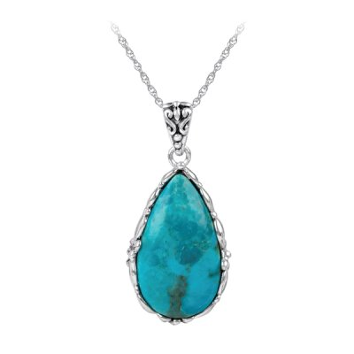 Sterling Silver Turquoise Pendant with Chain 18 Inches