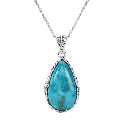 Sterling Silver Turquoise Pendant with Chain 18 Inches