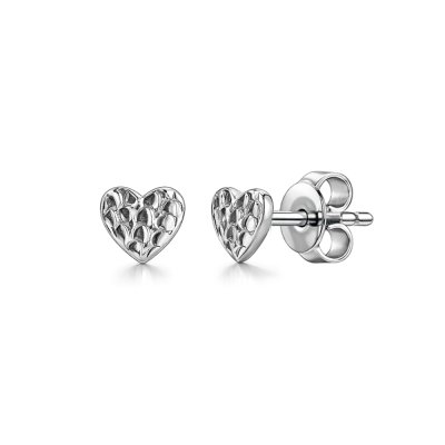 Sterling Silver Heart Hammer Stud Earrings