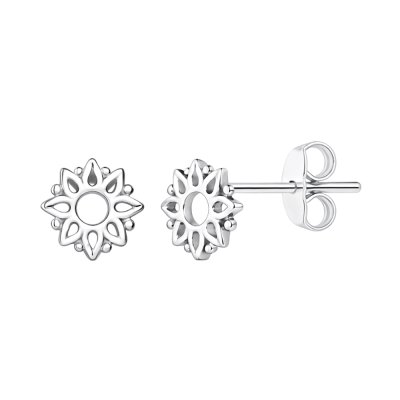 Sterling Silver Mandala Flower Stud Earrings