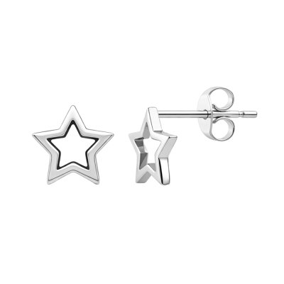 Sterling Silver Open Star Stud Earrings