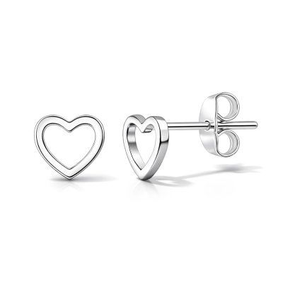 Sterling Silver Open Heart Stud Earrings