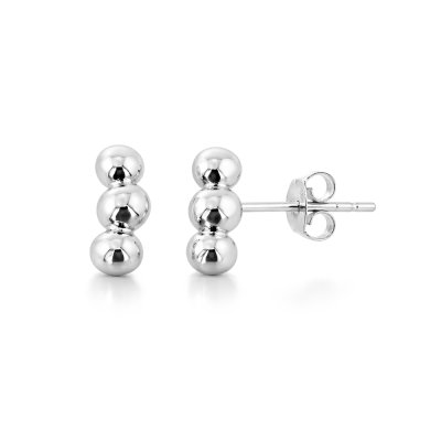 Sterling Silver Curved Graduated bead Stud Earrings