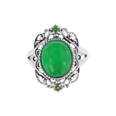 Sterling Silver Green Jadeite With Chrome diopside Ring