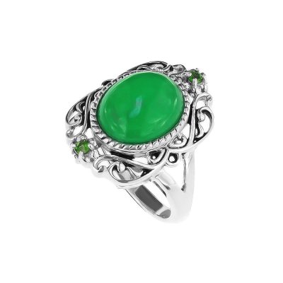 Sterling Silver Green Jadeite With Chrome diopside Ring
