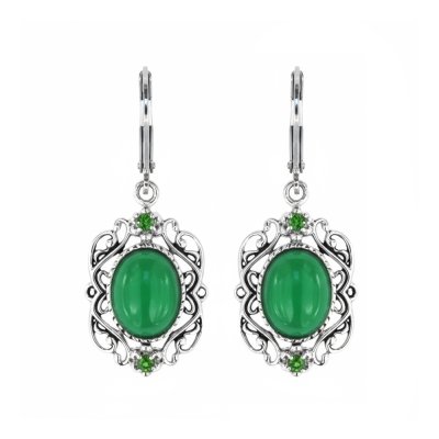 Sterling Silver Green Jadeite With Chrome diopside Earrings