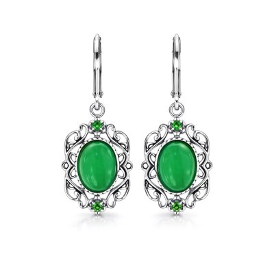 Sterling Silver Green Jadeite With Chrome diopside Earrings
