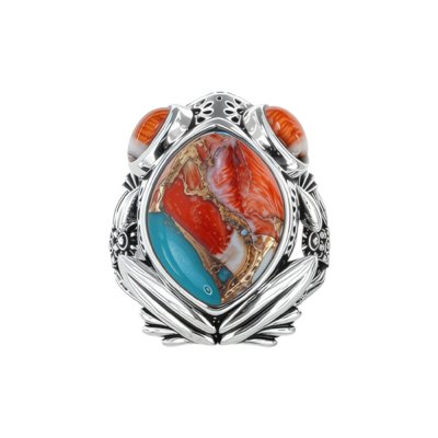 Sterling Silver Blended Turquoise With Spiny Oyster Shell Frog Ring