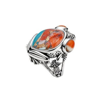 Sterling Silver Blended Turquoise With Spiny Oyster Shell Frog Ring