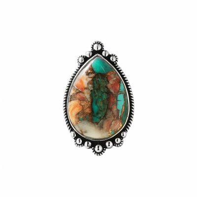 Sterling Silver Blended Turquoise With Spiny Oyster Shell Ring
