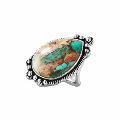 Sterling Silver Blended Turquoise With Spiny Oyster Shell Ring