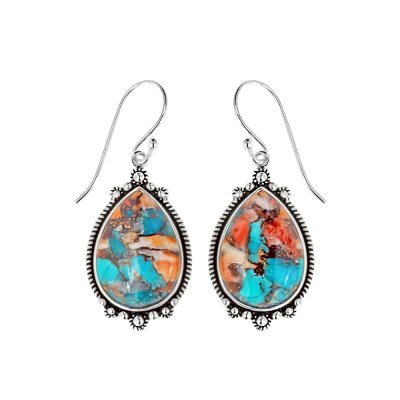 Sterling Silver Blended Turquoise With Spiny Oyster Shell Earrings
