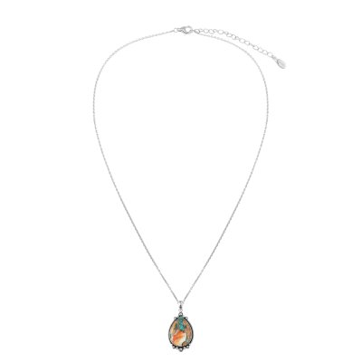 Sterling Silver Blended Turquoise With Spiny Oyster Shell Pendant With Chain 18 Inches