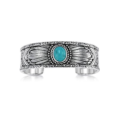 Sterling Silver Kingman Turquoise Men Cuff Bangle 8 Inches