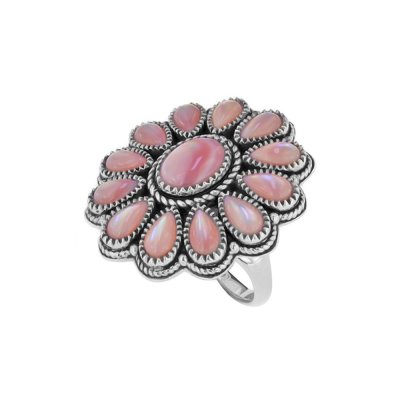 Sterling Silver Pink Shell Southwest Blossom Ring