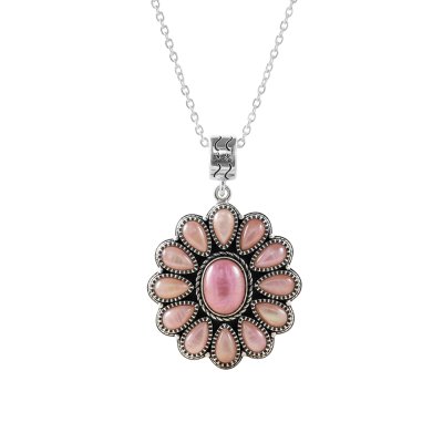 Sterling Silver Pink Shell Southwest Blossom Pendant With Chain 18 Inches