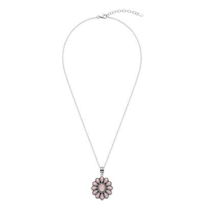 Sterling Silver Pink Shell Southwest Blossom Pendant With Chain 18 Inches