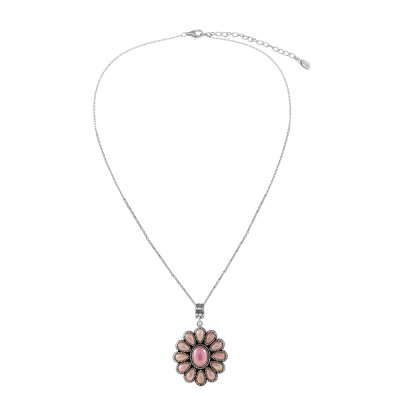 Sterling Silver Pink Shell Southwest Blossom Pendant With Chain 18 Inches