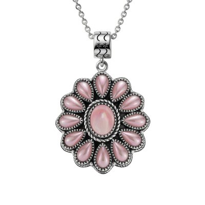 Sterling Silver Pink Shell Southwest Blossom Pendant With Chain 18 Inches