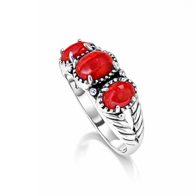 Sterling Silver Red Coral Ring