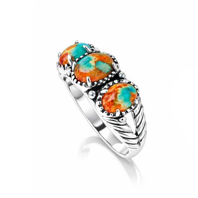 Sterling Silver Blended Turquoise With Spiny Oyster Shell Ring