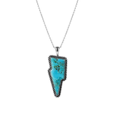 Sterling Silver Turquoise Lightning Bolt Pendant With Chain 22 Inches