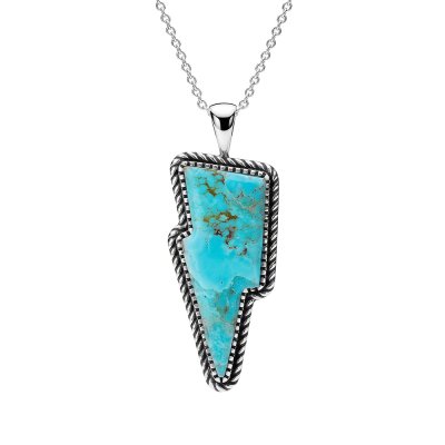 Sterling Silver Turquoise Lightning Bolt Pendant With Chain 22 Inches