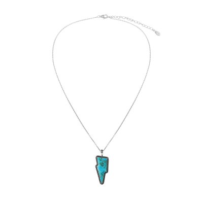 Sterling Silver Turquoise Lightning Bolt Pendant With Chain 22 Inches