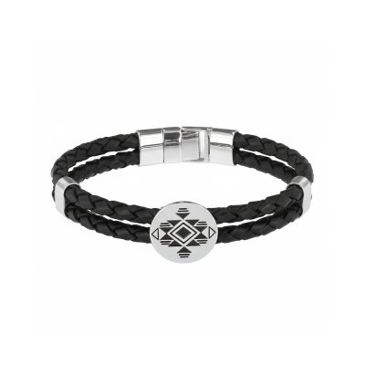 Brass Leather and Stainless Steel Bracelet 8 Inches