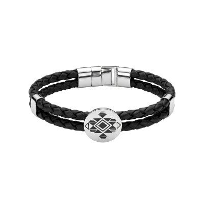 Brass Leather and Stainless Steel Bracelet 8 Inches