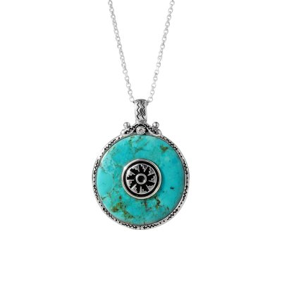 Sterling Silver Turquoise Motif Pendant With Chain 18 Inches