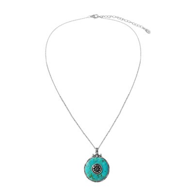 Sterling Silver Turquoise Motif Pendant With Chain 18 Inches
