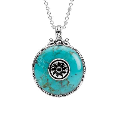 Sterling Silver Turquoise Motif Pendant With Chain 18 Inches