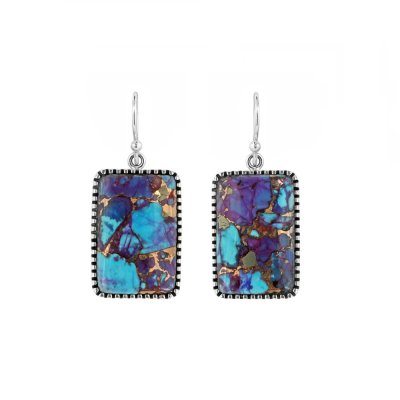 Sterling Silver Blended Purple & Blue  Turquoise Earrings
