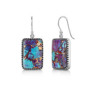 Sterling Silver Blended Purple & Blue  Turquoise Earrings