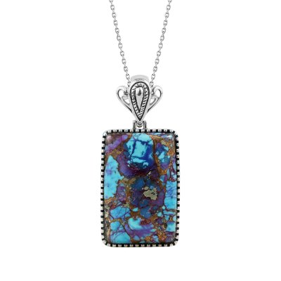 Sterling Silver Purple & Blue Turquoise Pendant With Chain 18 Inches