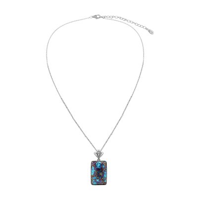 Sterling Silver Purple & Blue Turquoise Pendant With Chain 18 Inches