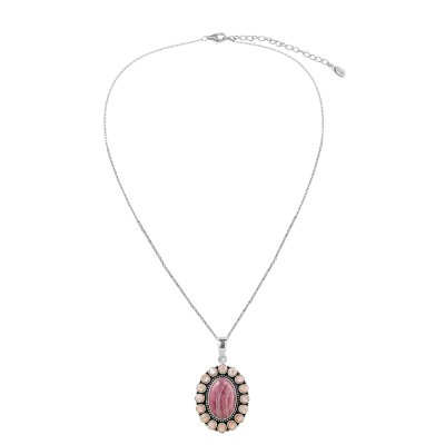 Sterling Silver Rhodochrosite & Pink Shell Pendant With Chain 18 Inches