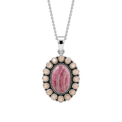Sterling Silver Rhodochrosite & Pink Shell Pendant With Chain 18 Inches