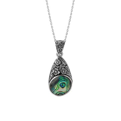 Sterling Silver Abalone Florwer Pendant With Chain 18 Inches