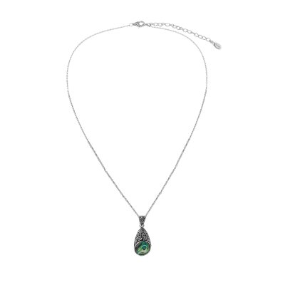 Sterling Silver Abalone Florwer Pendant With Chain 18 Inches