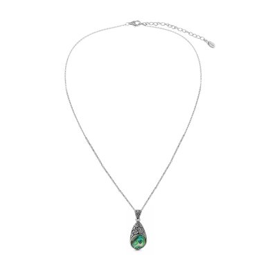 Sterling Silver Abalone Florwer Pendant With Chain 18 Inches