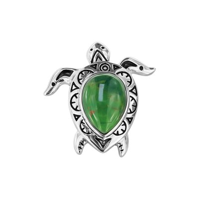 Sterling Silver Green Turquoise Turtle Ring
