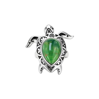 Sterling Silver Green Turquoise Turtle Ring