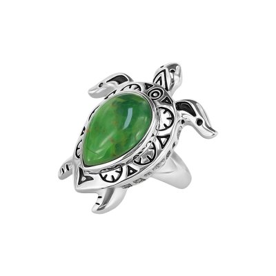 Sterling Silver Green Turquoise Turtle Ring