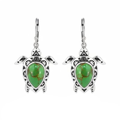 Sterling Silver Green Turquoise Turtle Earrings
